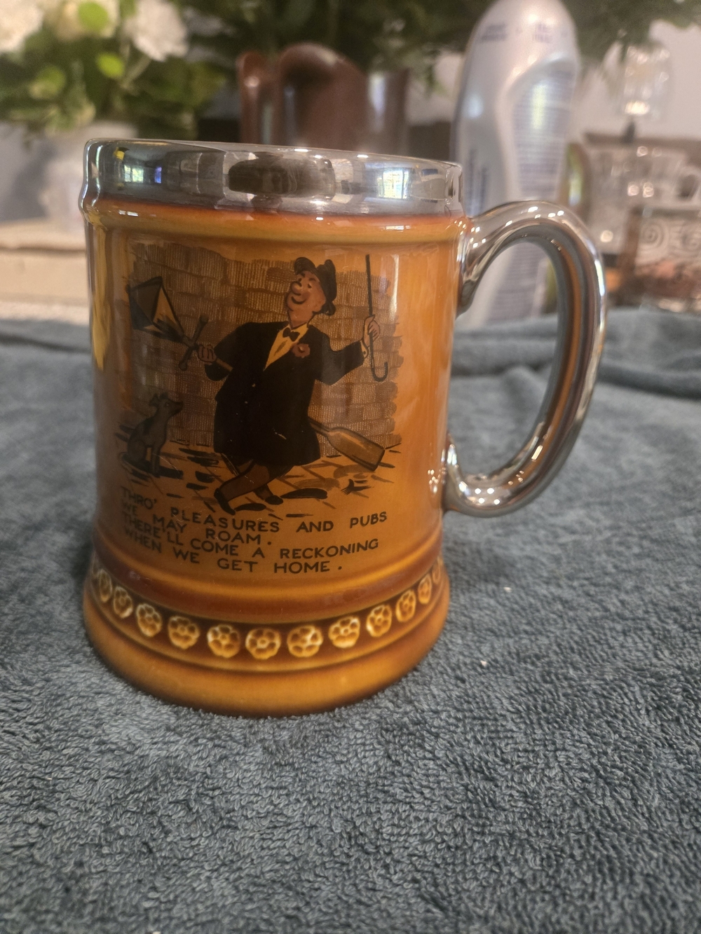 Vintage 1971 Lord Nelson Pottery Beer Stein Mug Humorous Pub Reckoning England